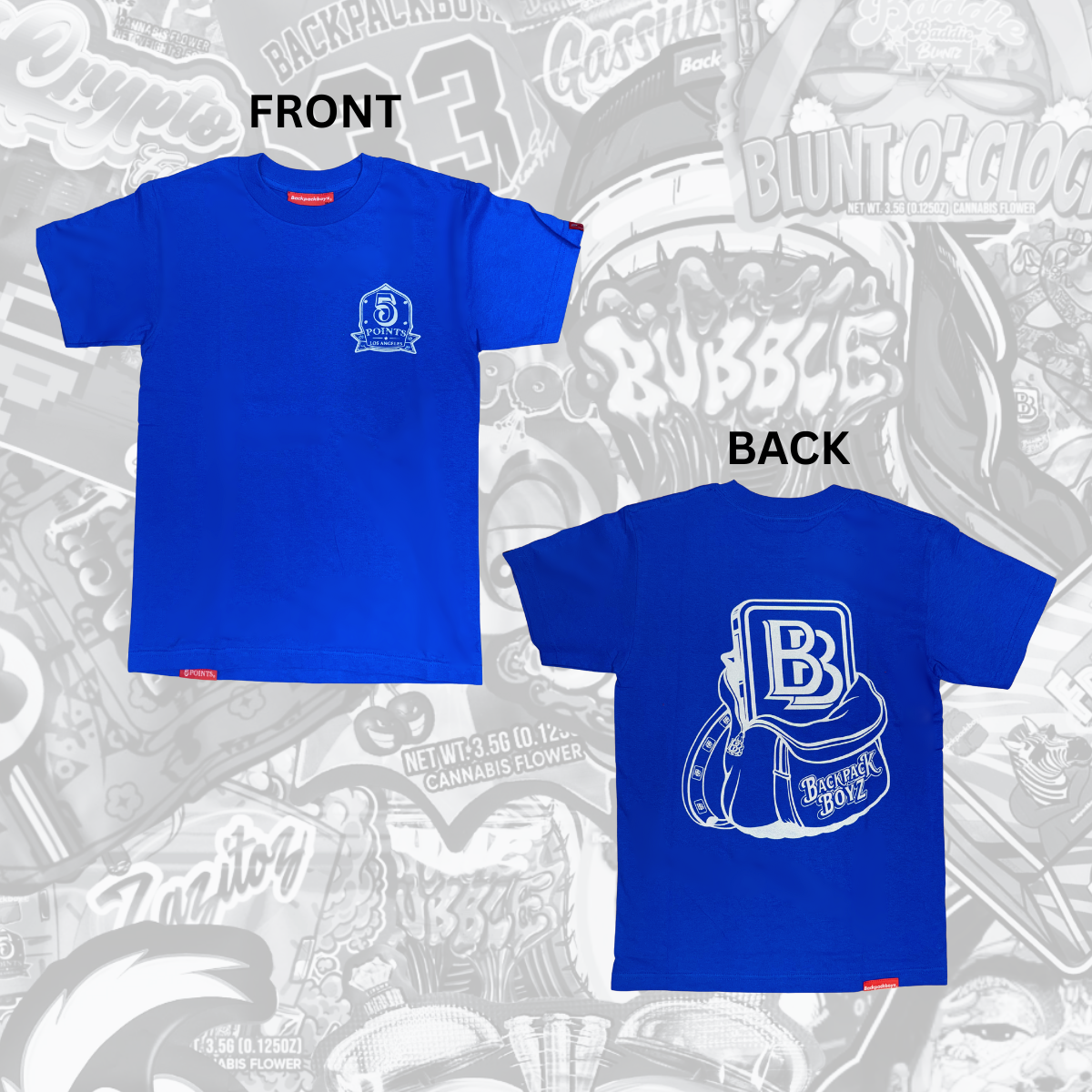 Backpack Boyz | Blue 5 Points Short Sleeve T-Shirt | Merch