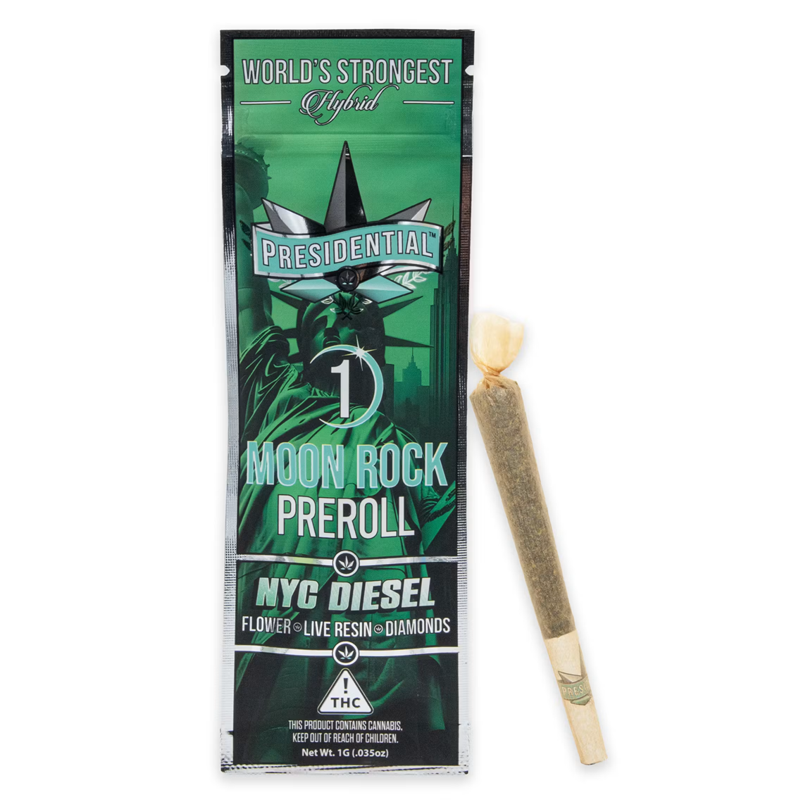 Presidential | NYC Diesel | Distillate Diamonds Moon Rock Pre-Roll 1g