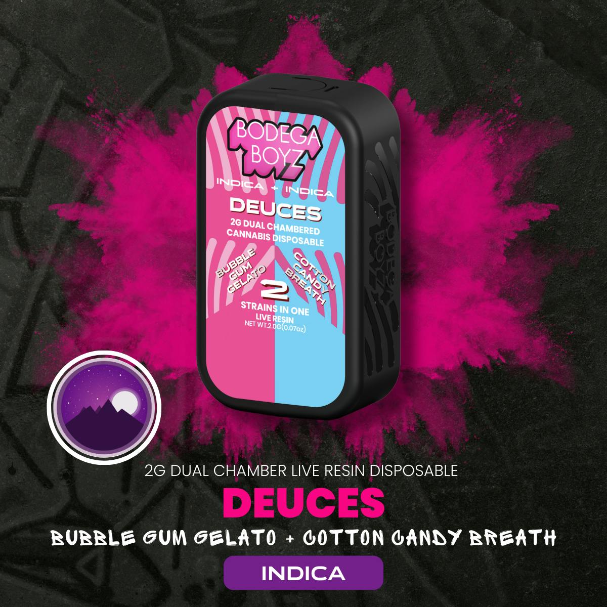 Bodega Boyz | Vape | Bubble Gum Gelato X Cotton Candy Breath | 2g | Live Resin | Dual Chamber | All In One | Deuces | Indica X Indica | 71.13% Thc