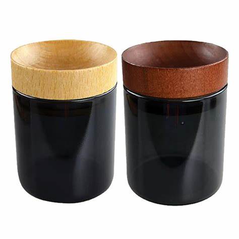 Black Glass Jar W/ Wood