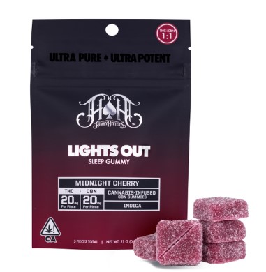 Heavy Hitters Lights Out Midnight Cherry Indica CBN Gummies 100mg