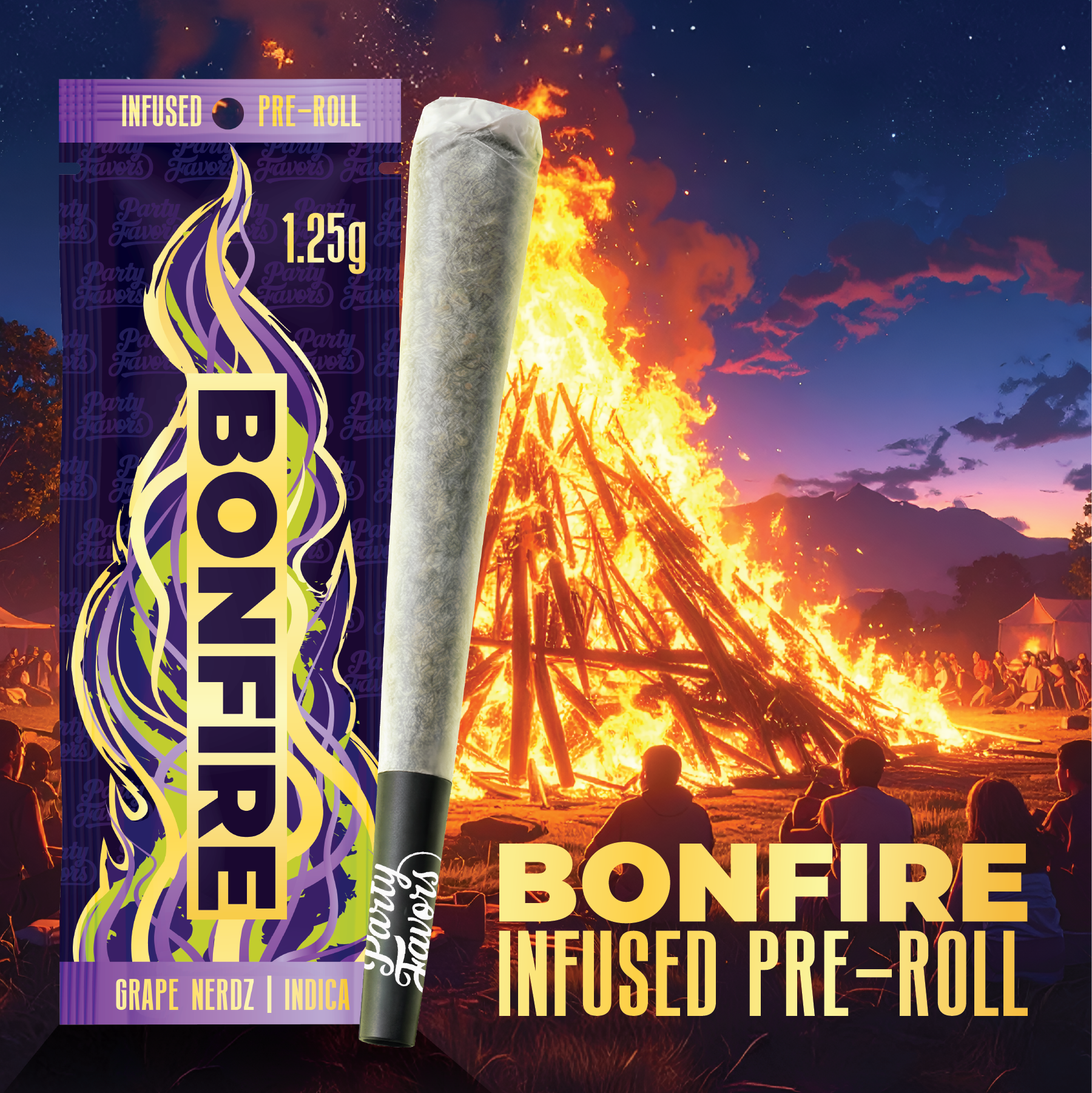 Party Favors | Bonfire | 1.25g Infused Preroll | Indica | Grape Nerdz