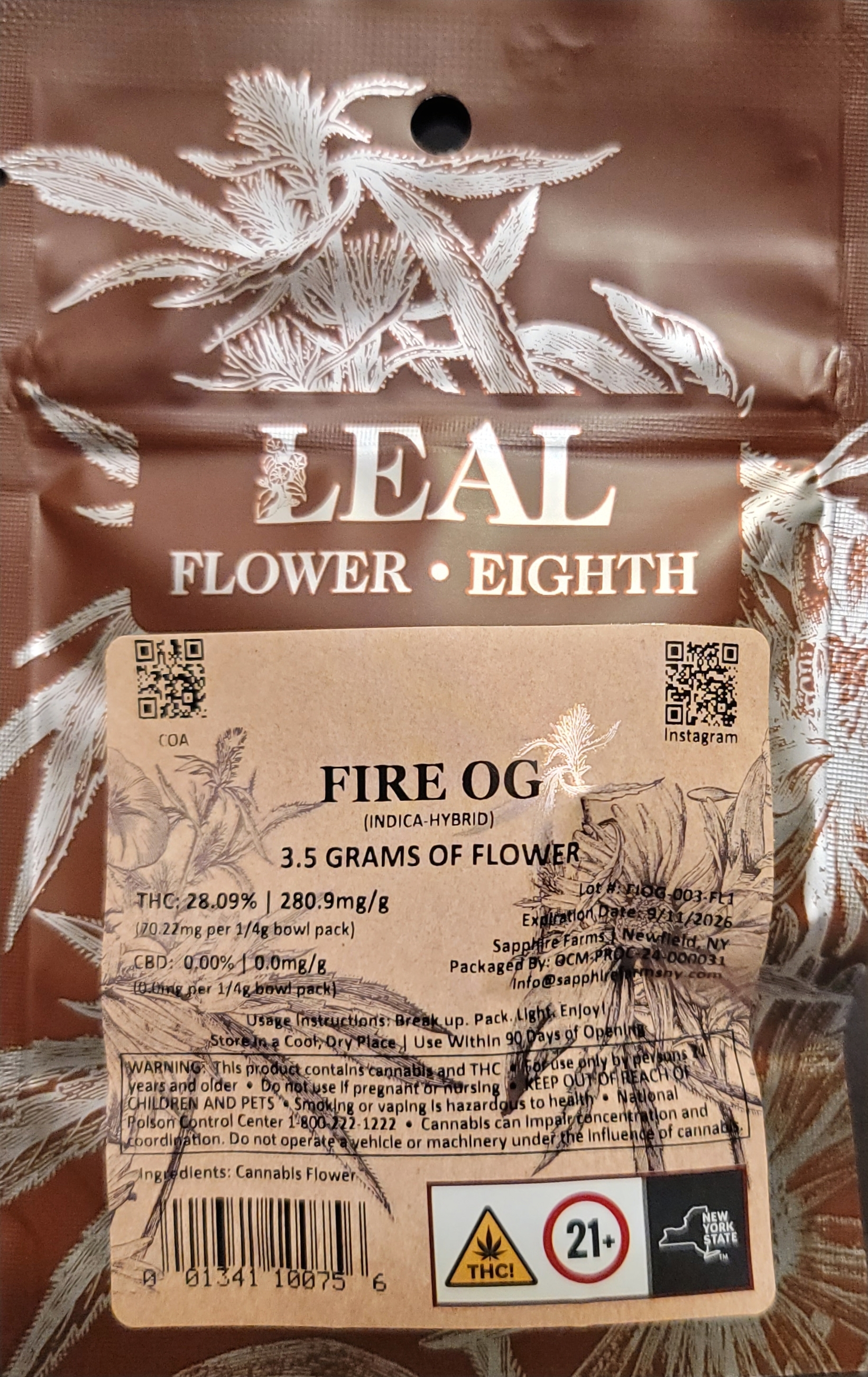 Leal | 3.5 grams Flower | Fire OG | Indica Hybrid