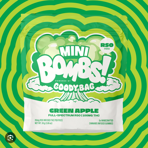 Green Apple - Mini Bombs - Hybrid - RSO Gummies - 100mg (5pk)
