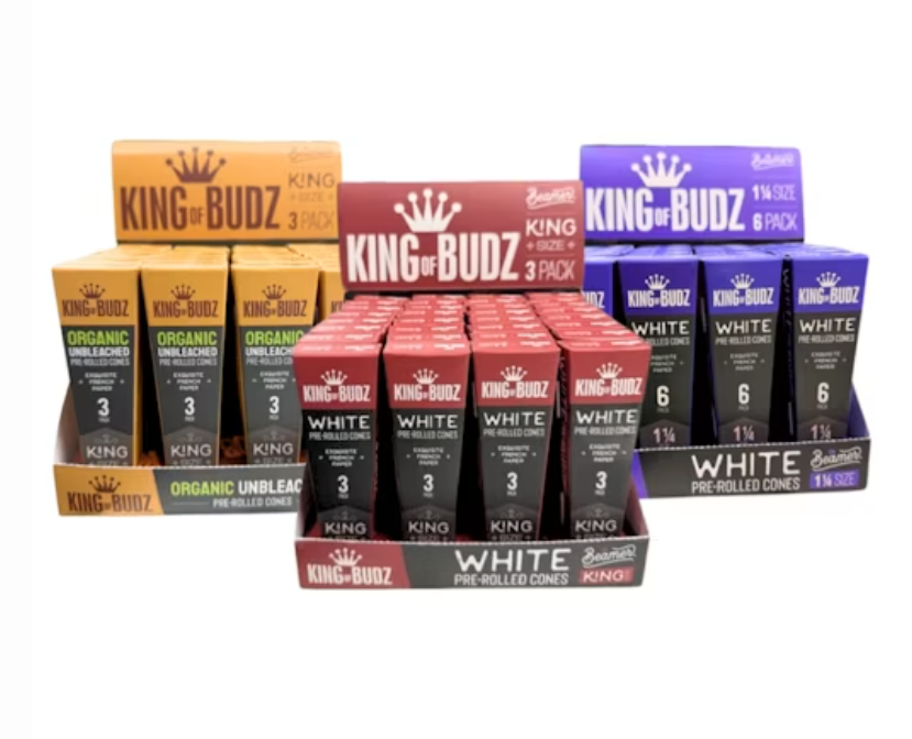 King Of Budz - 3pk Cones - King Size Unbleached 8mm Glass Tip