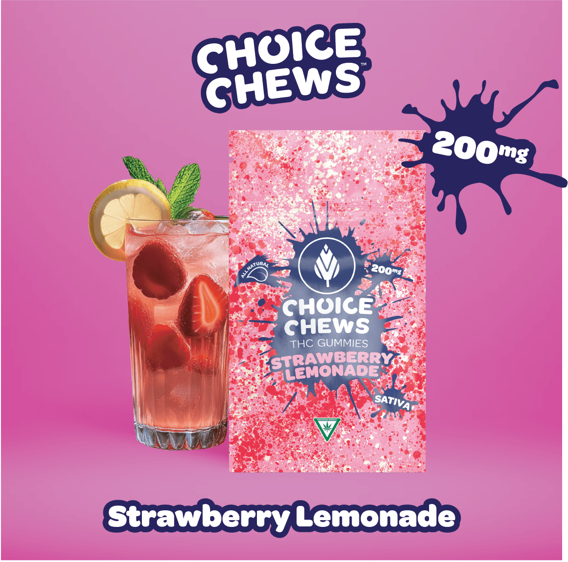 Choice | Strawberry Lemonade | Infused Gummies | 200mg | Sativa