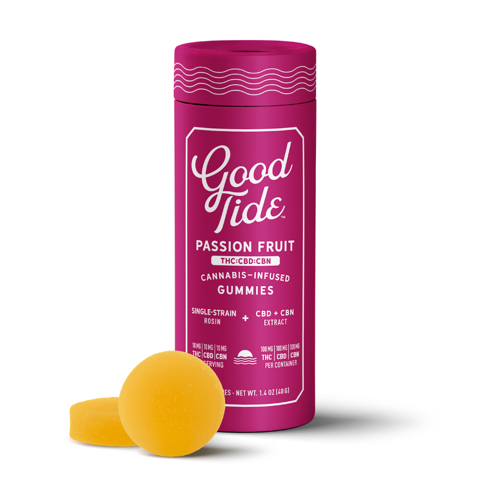 Good Tide | Passion Fruit Rosin Gummies | 1:1:1 THC + CBD + CBN | 100mg