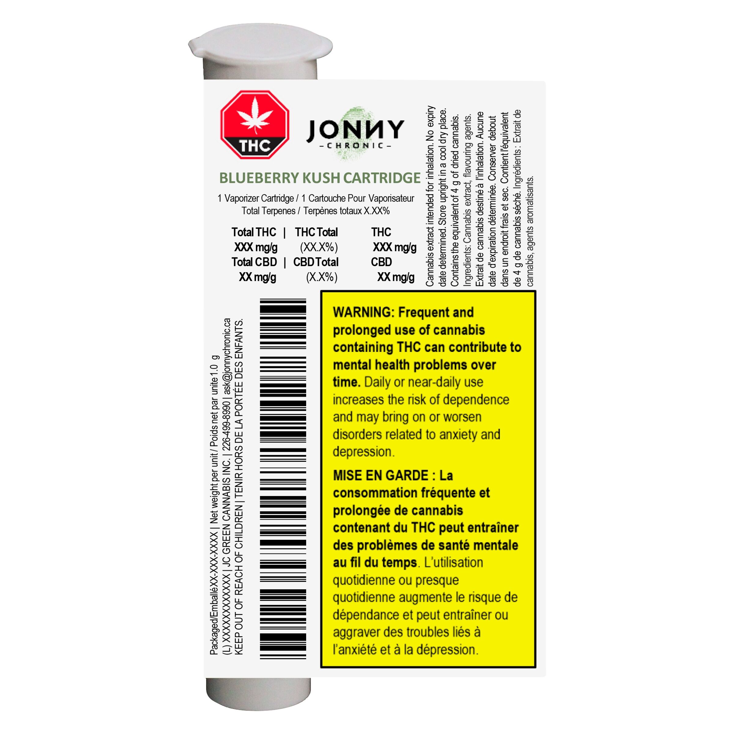 Jonny Chronic - Blueberry Kush 510 Thread Cartridge - 1g
