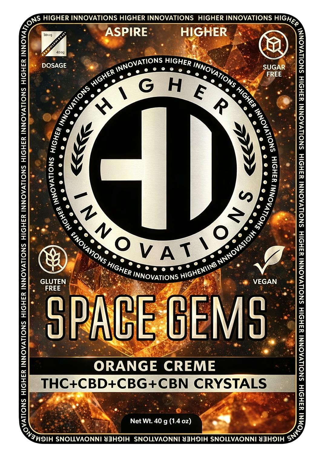 HI | Sugar-Free Space Gems | Orange Cream | 1:1:1:1 THC:CBD:CBG:CBN (200mg)