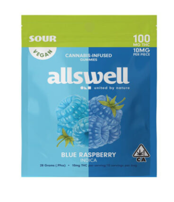 Allswell Sour Blue Raspberry Indica Gummies 100mg