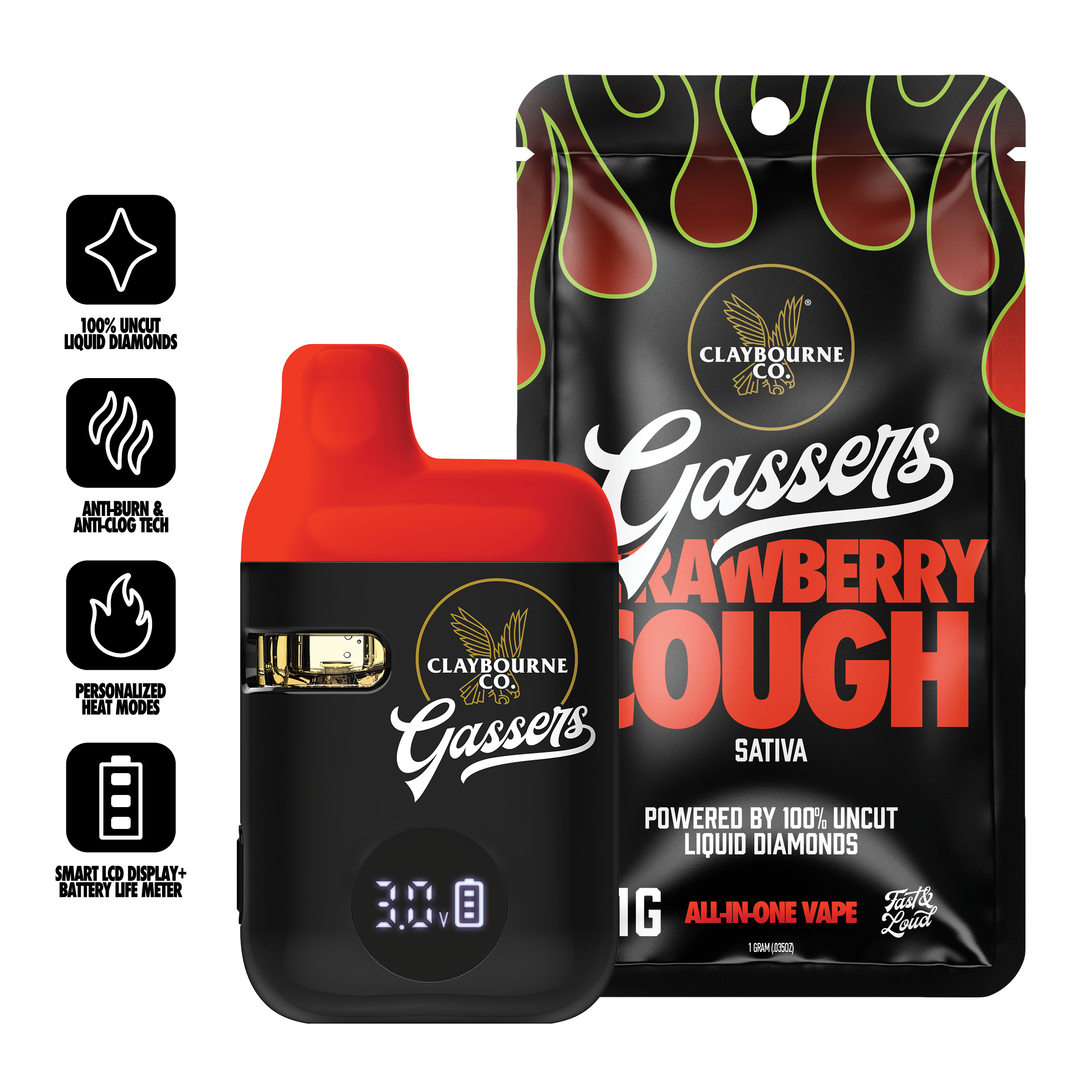 Claybourne Co. Gassers Strawberry Cough (S) Live Resin Liquid Diamond Disposable Vape 1g