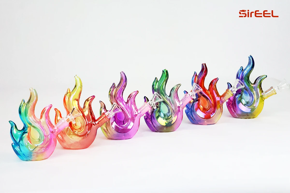 SirEEL - 5.5" Palm Pyro Iridized Flame Glass Bong with Bowl - Assorted Colors