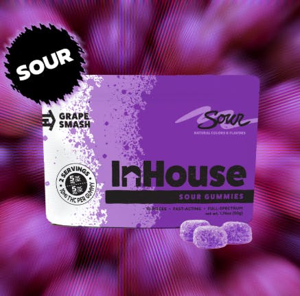 In House 1:1 CBC:THC Sour Grape Gummies ~5mg 20pk (~100mgTAC)