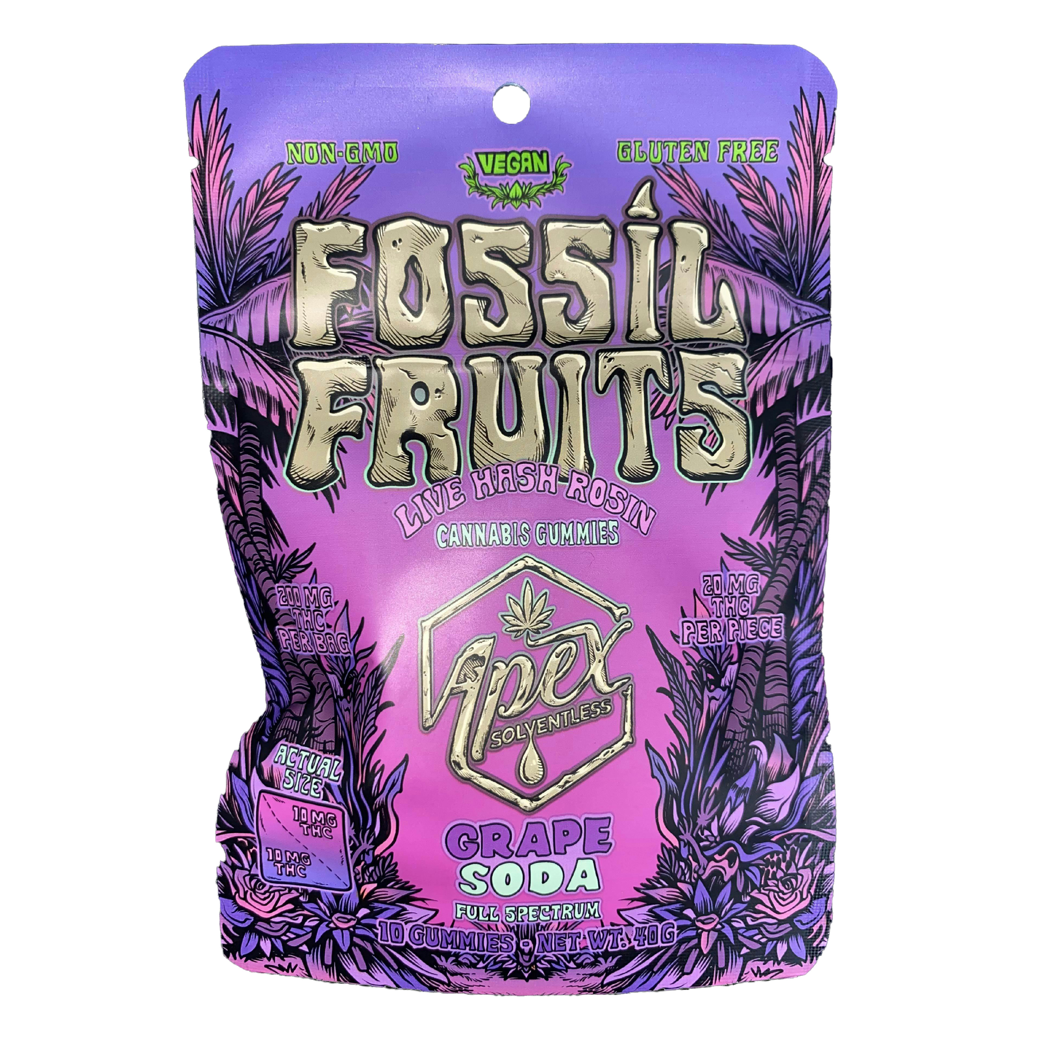Apex Solventless | Fossil Fruits | 200mg Rosin Gummies | Grape Soda