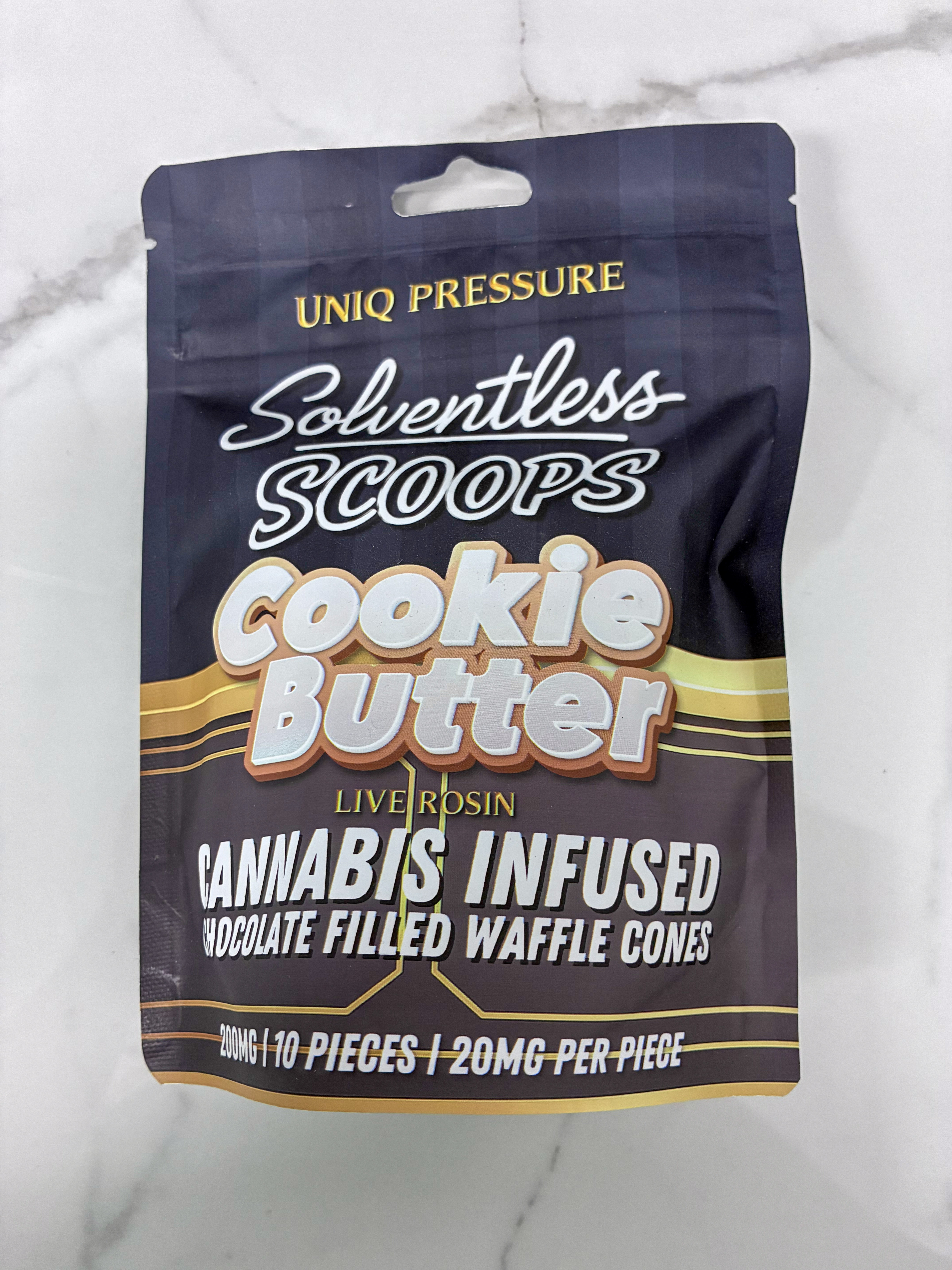 Edibles | Solventless Scoops | Rosin Waffle Cones | Cookie Butter | 200mg | Uniq Pressure