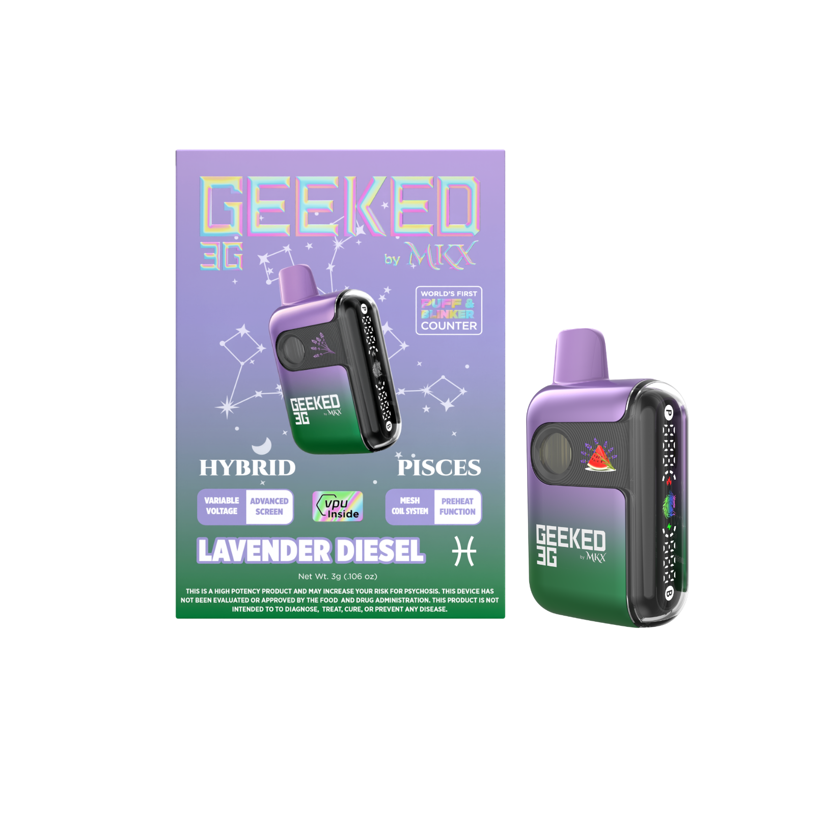 Geeked by MKX AIO | Lavender Diesel - PISCES | 3g (Hybrid)