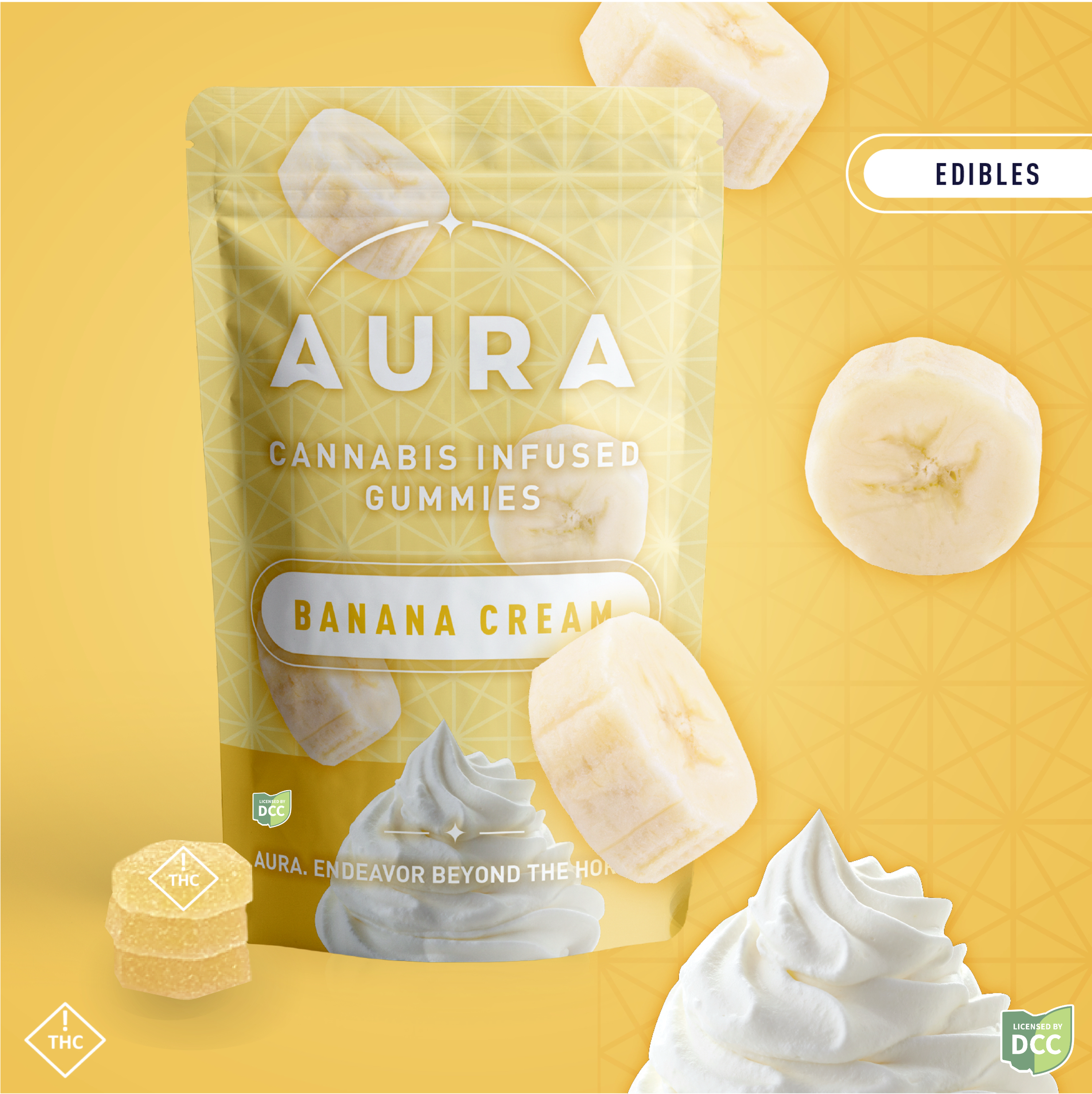 Aura | Banana Cream 3:1 CBC Gummies | 110mg 12pk