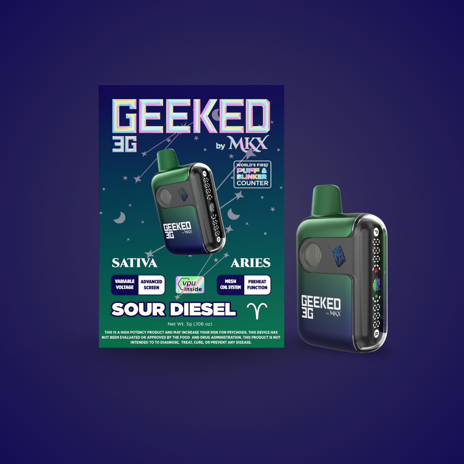 Geeked by MKX AIO | Sour Diesel - ARIES | 3g (Sativa)