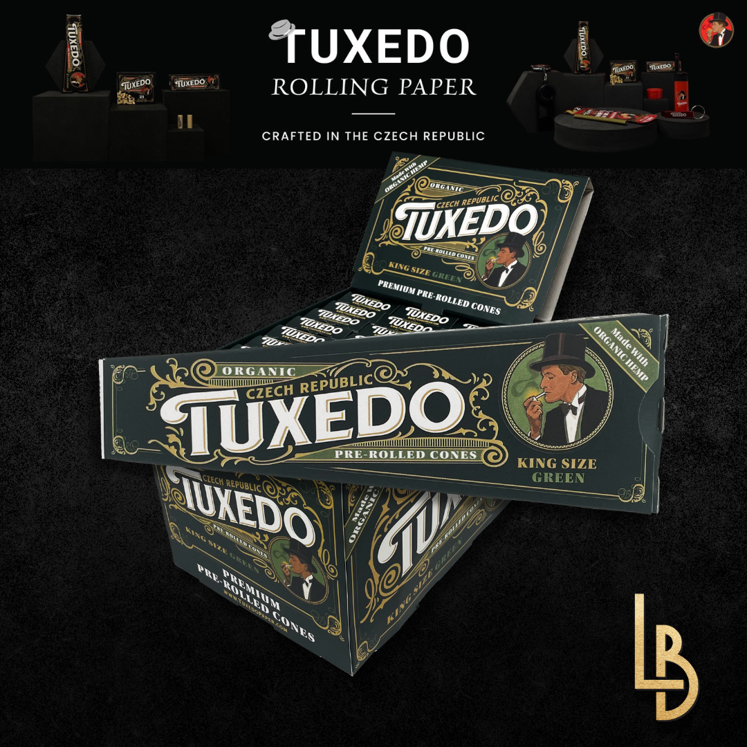 Tuxedo | Rolling Papers | Organic Hemp | King Size Green | Pre-Rolled Cones | 3pk