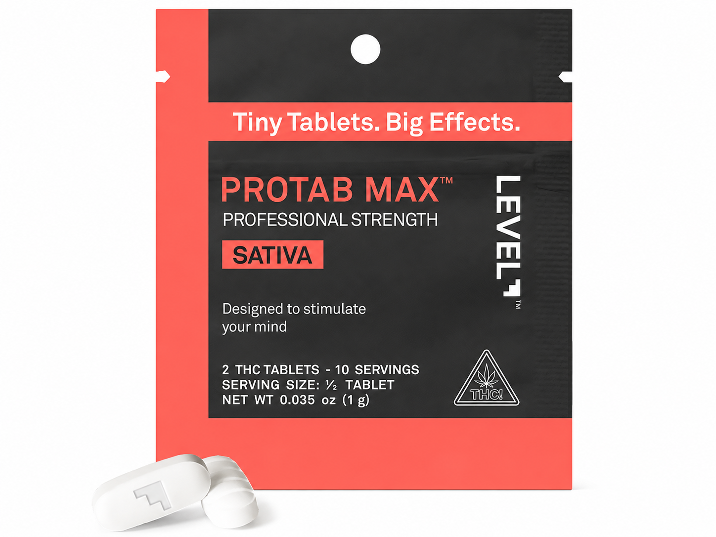 LEVEL - SATIVA PROTAB MAX - MAX STRENGTH - THC TABLETS - 2PK BAG 93MG
