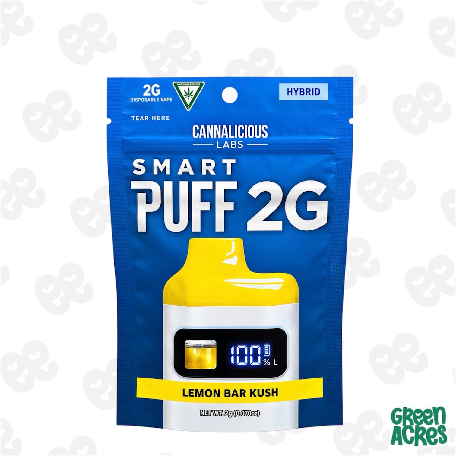 Cannalicious: Lemon Bar Kush 2G SmartPuff Vape Disposable (H)