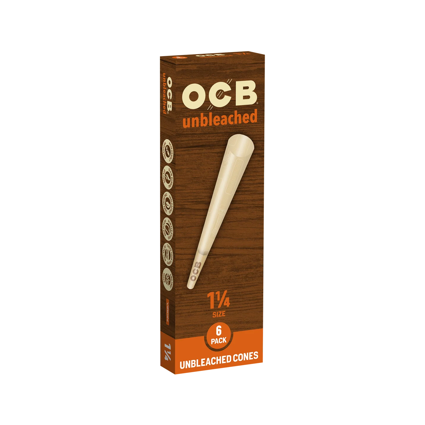 OCB | Unbleached | Cones | 1 1/4 Size | 6 pack