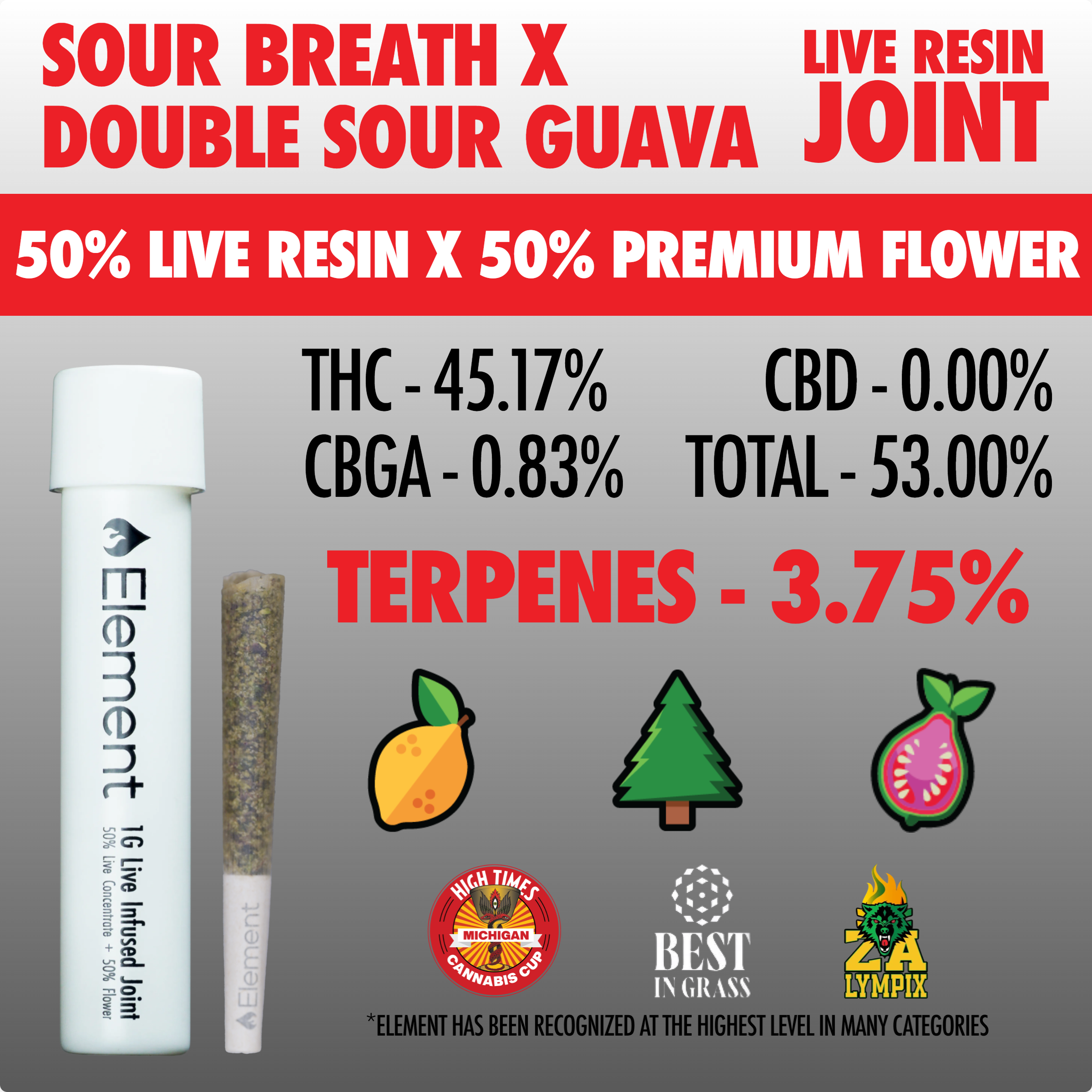 Element x Bud Hub - Live Resin Joint 1g - Sour Breath x Double Sour Guava