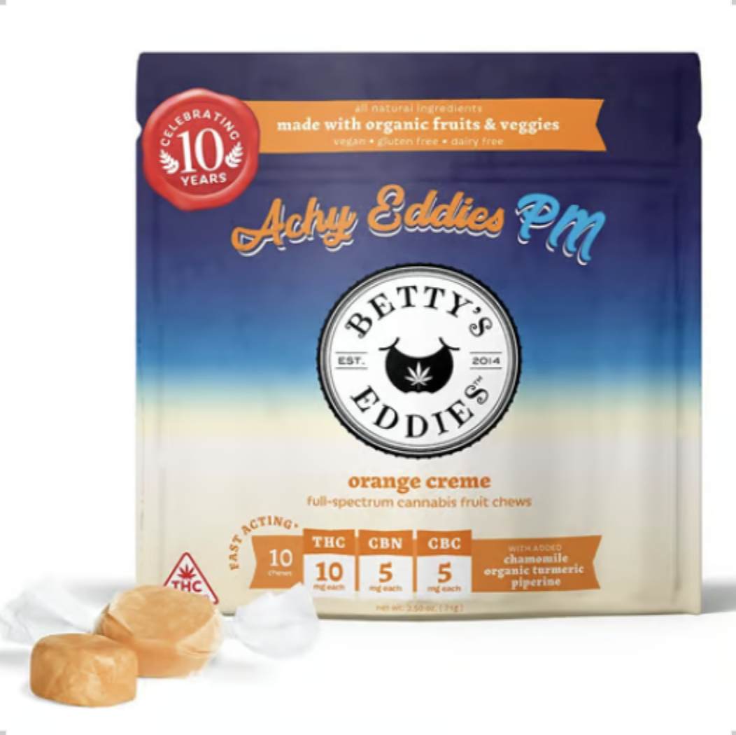 BETTY'S EDDIES ACHE AWAY PM ORANGE CREME FRUIT CHEW 10PK 100MG