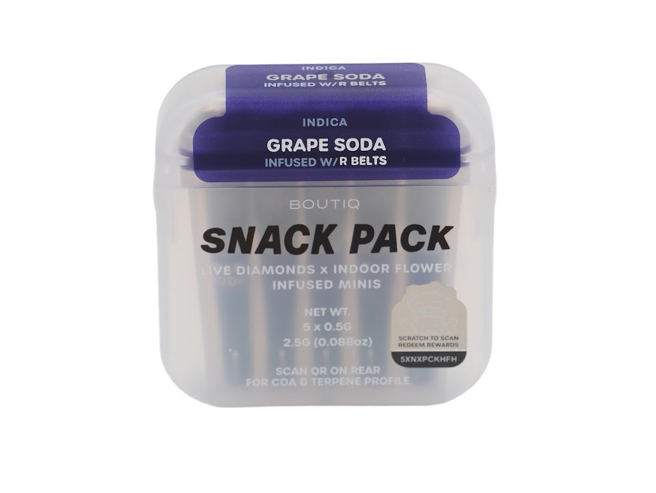 Boutiq | Grape Soda x R Belts | Snack Pack Live Diamond Infused Pre-Roll 5pk | 2.5g