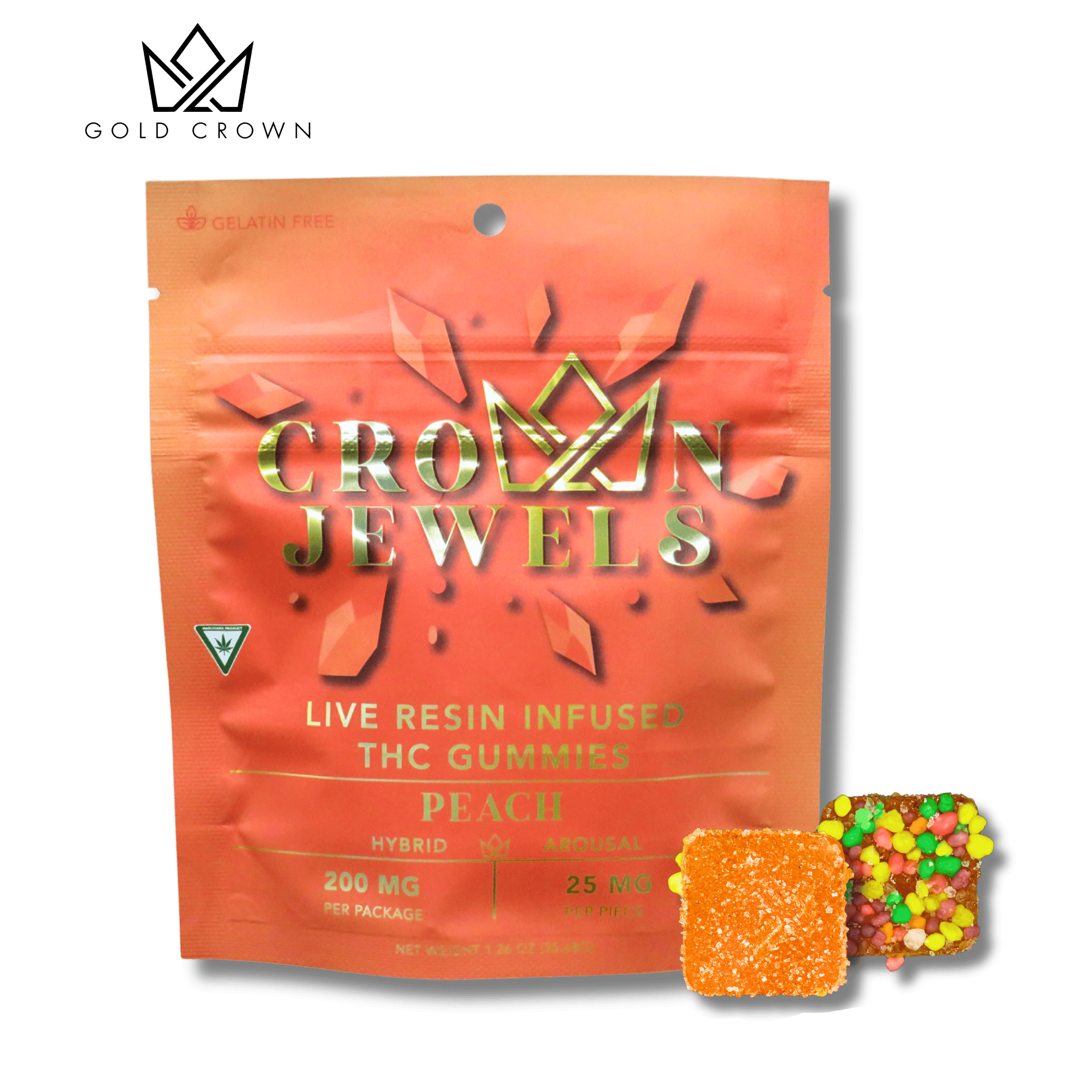 Gold Crown | 200mg - 8pk Gummies | Peach Nerds