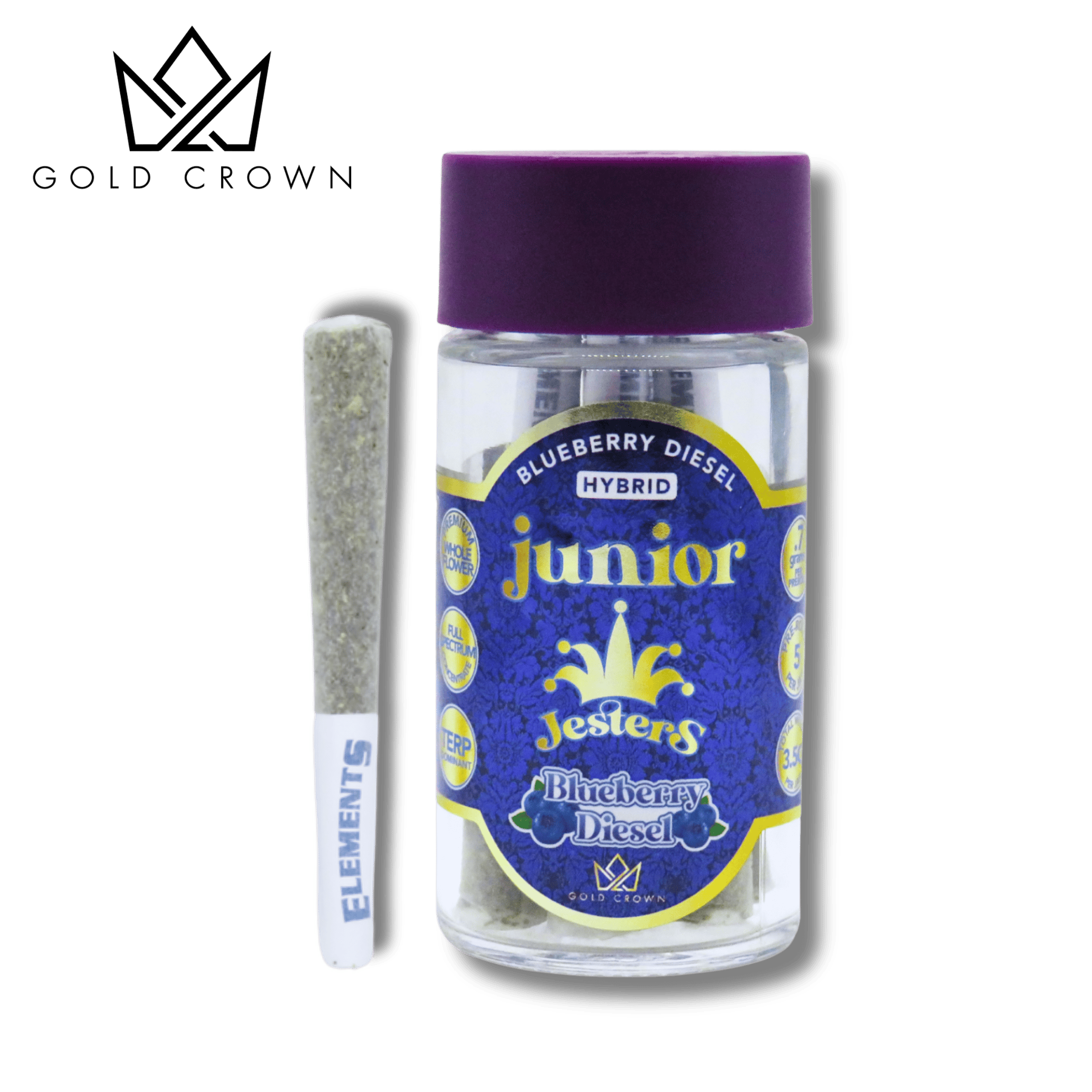 Gold Crown | Royal Junior's | 0.7g - 5pk (3.5g) Infused Preroll Pack | Blueberry Diesel