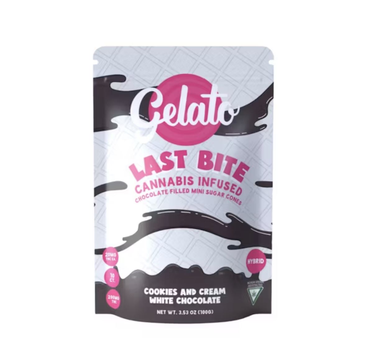 Gelato Last Bite - 10 Pack Chocolate Filled Cones - Cookies and Cream - 200mg