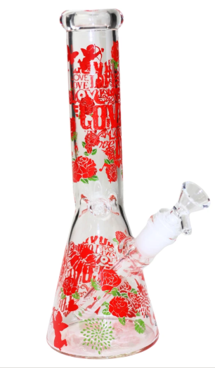 10" SirEEL Hearts and Roses Beaker Bong with Bowl