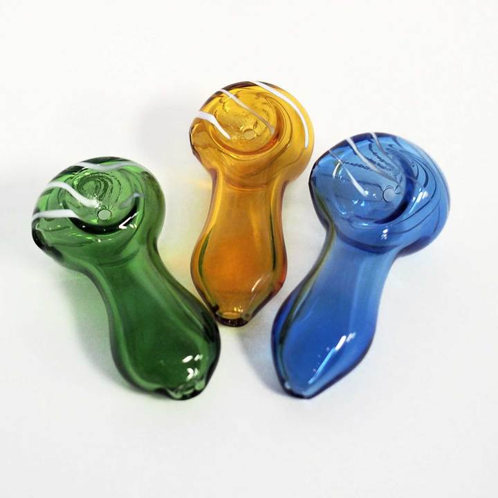 2.5" Glass Spoon with White Swirl Design