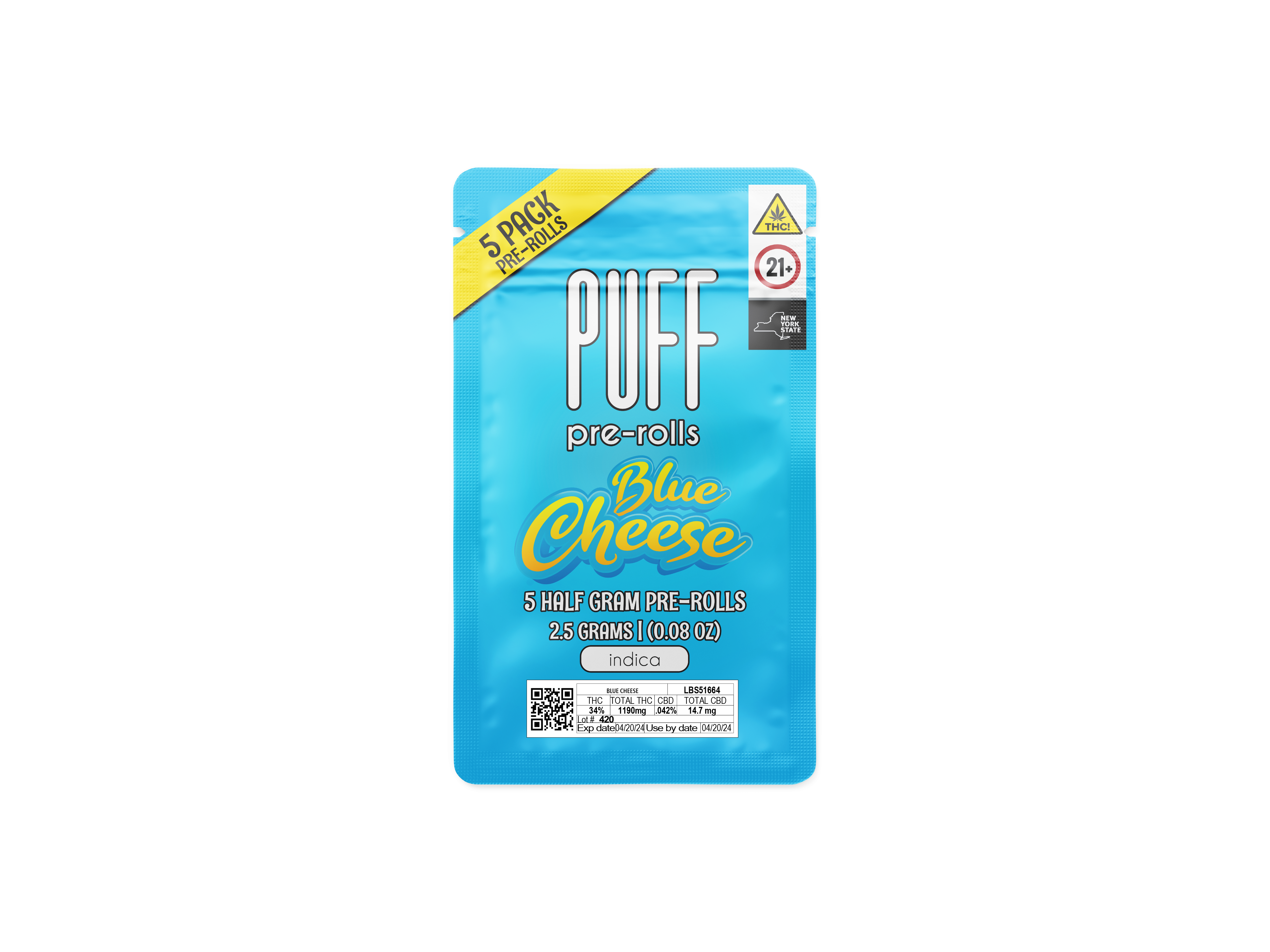 Blue Cheese | Indica | 5 Pack Pre-Roll | 2.5g