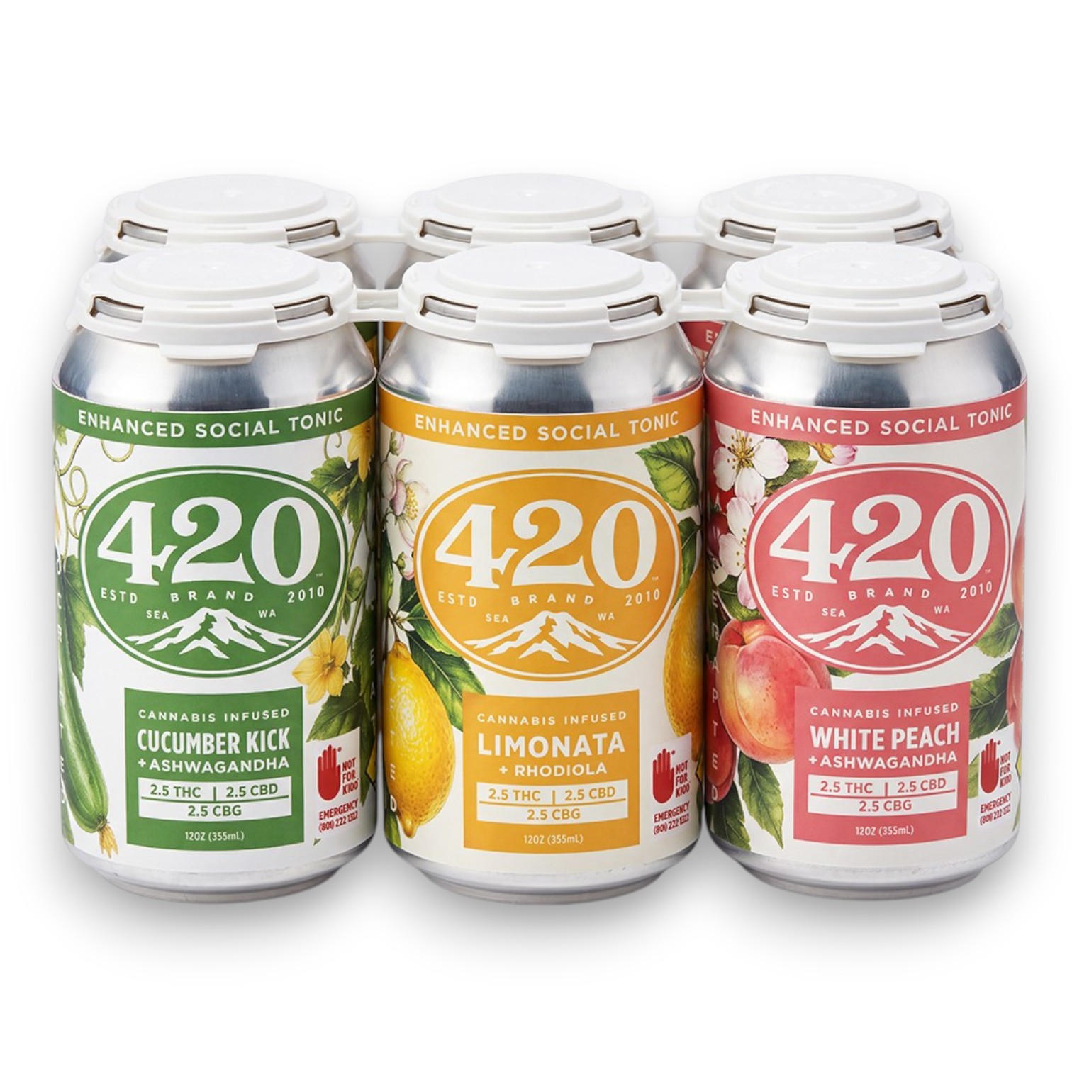 Limonata, Peach, Cucumber Kick 6pk Low Dose 12oz Can THC/CBG Variety Pack (420 Brand)