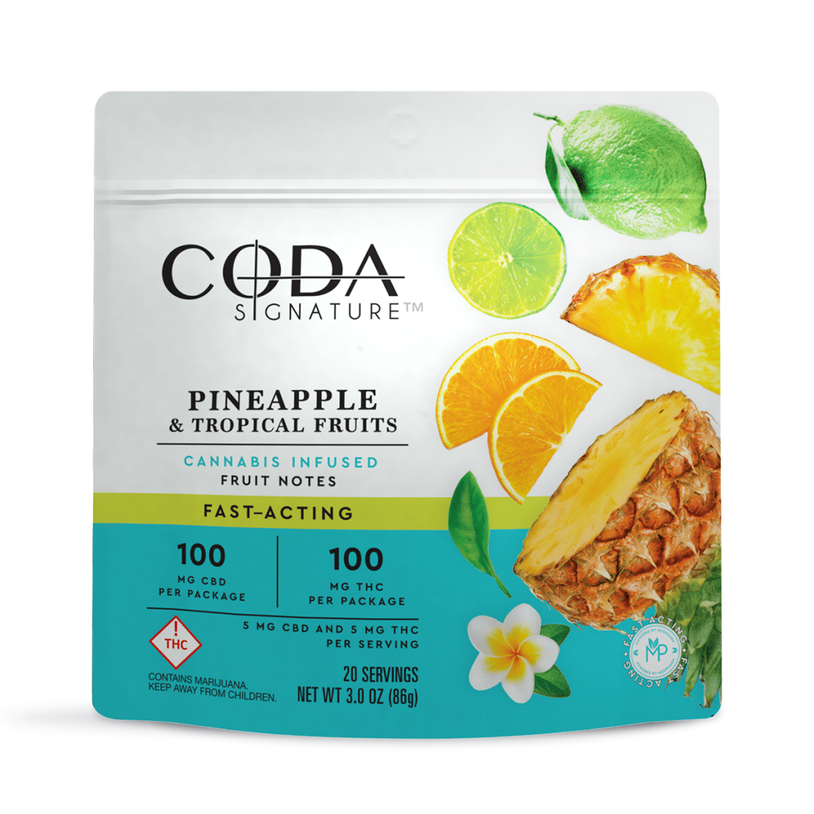 Pineapple & Tropical Fruit Fruit Notes [20pk] (100mg THC:100mg CBD)