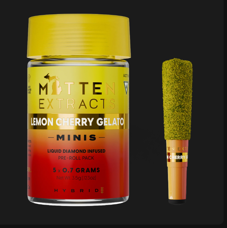 Mitten Extracts - Lemon Cherry Gelato - 5 x .7g Infused Prerolls