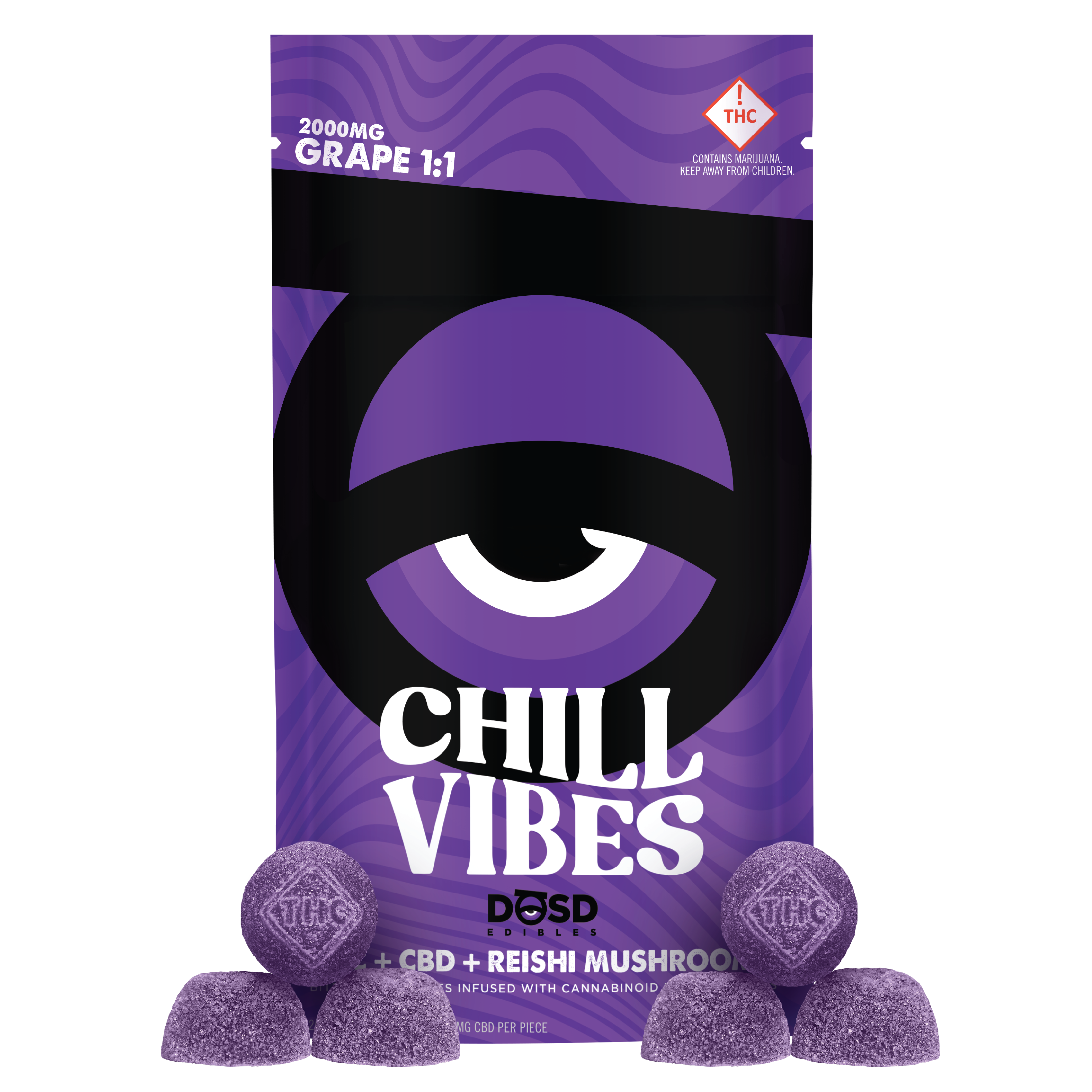 CHILL VIBES Grape 1:1 CBD Nano Bites + Reishi | 2000mg