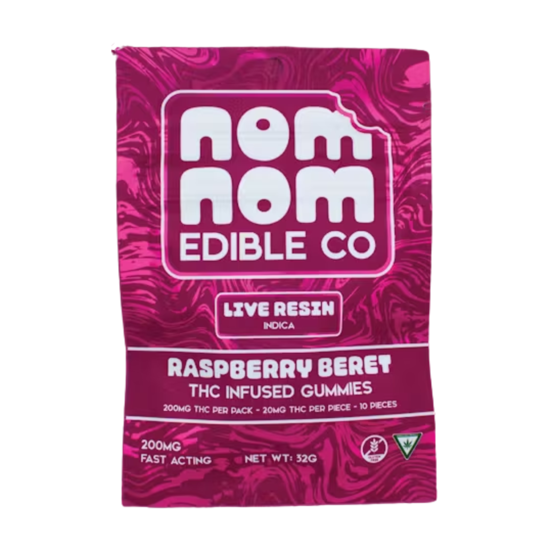 Nom Nom -  200mg Live Resin Gummies - Raspberry Beret