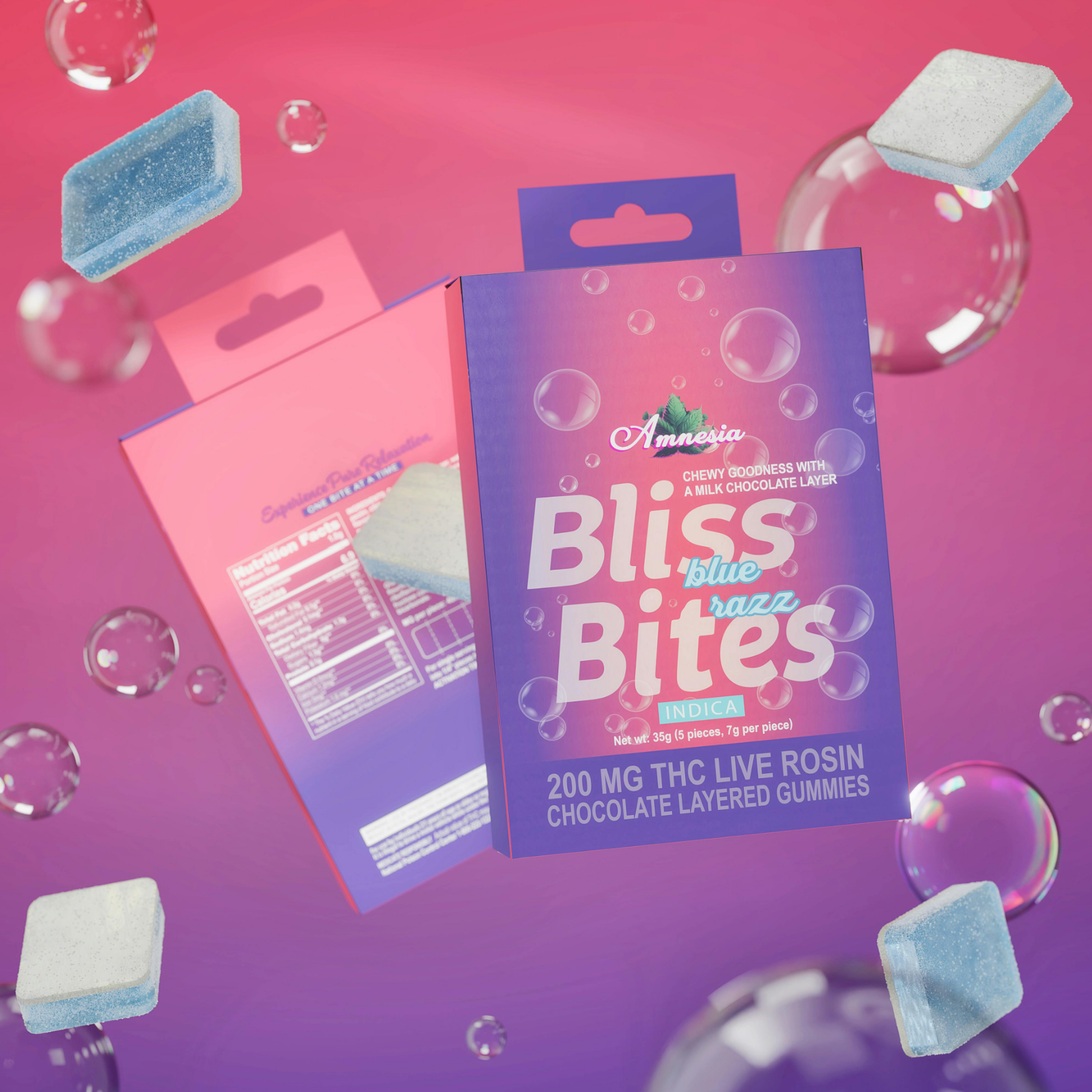 Blue Razz Indica Hash Rosin Chocolate Layered Gummy 200mg | 4/$20