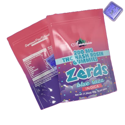 Amnesia Zerds | Blue Razz | 200mg Hash Rosin Gummies 5pk