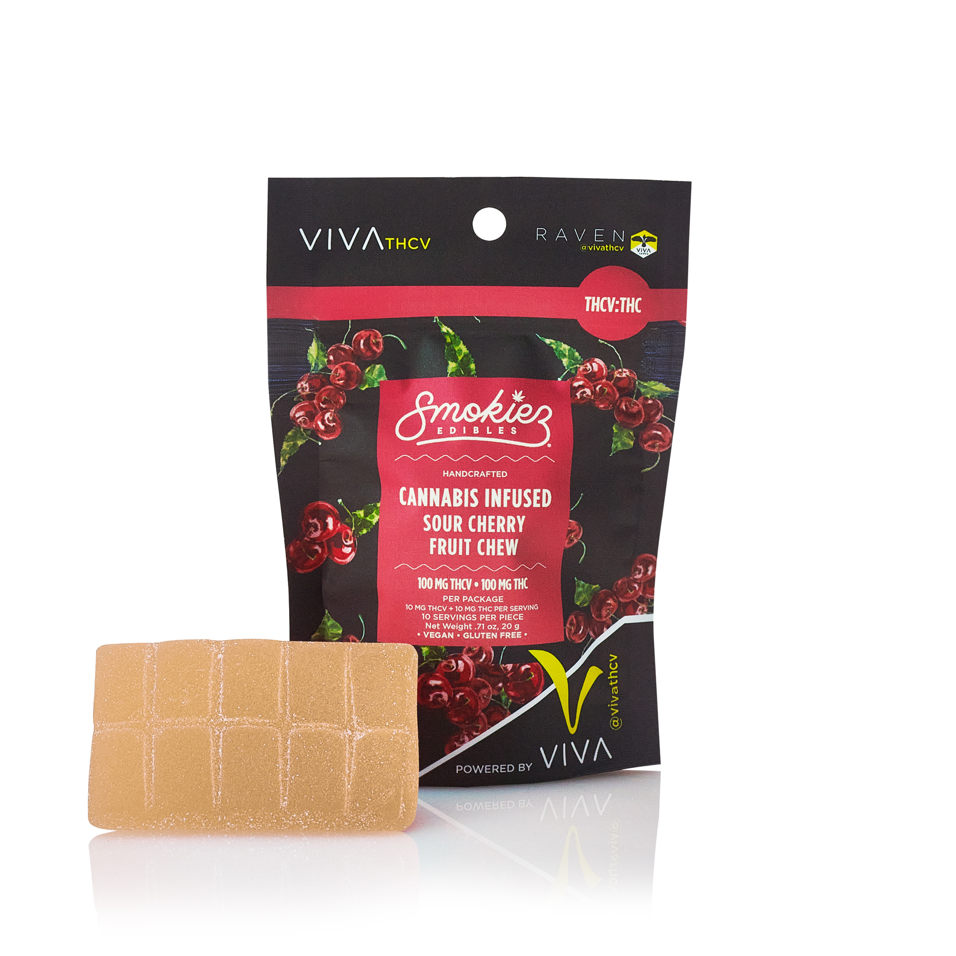 THCV:THC 1:1 Sour Cherry Sativa Scored-Single Piece 100mg THCV: 100mg THC Fruit Chew