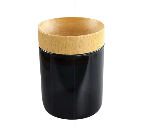 CONCAVE WOOD LID BLACK GLASS JAR |