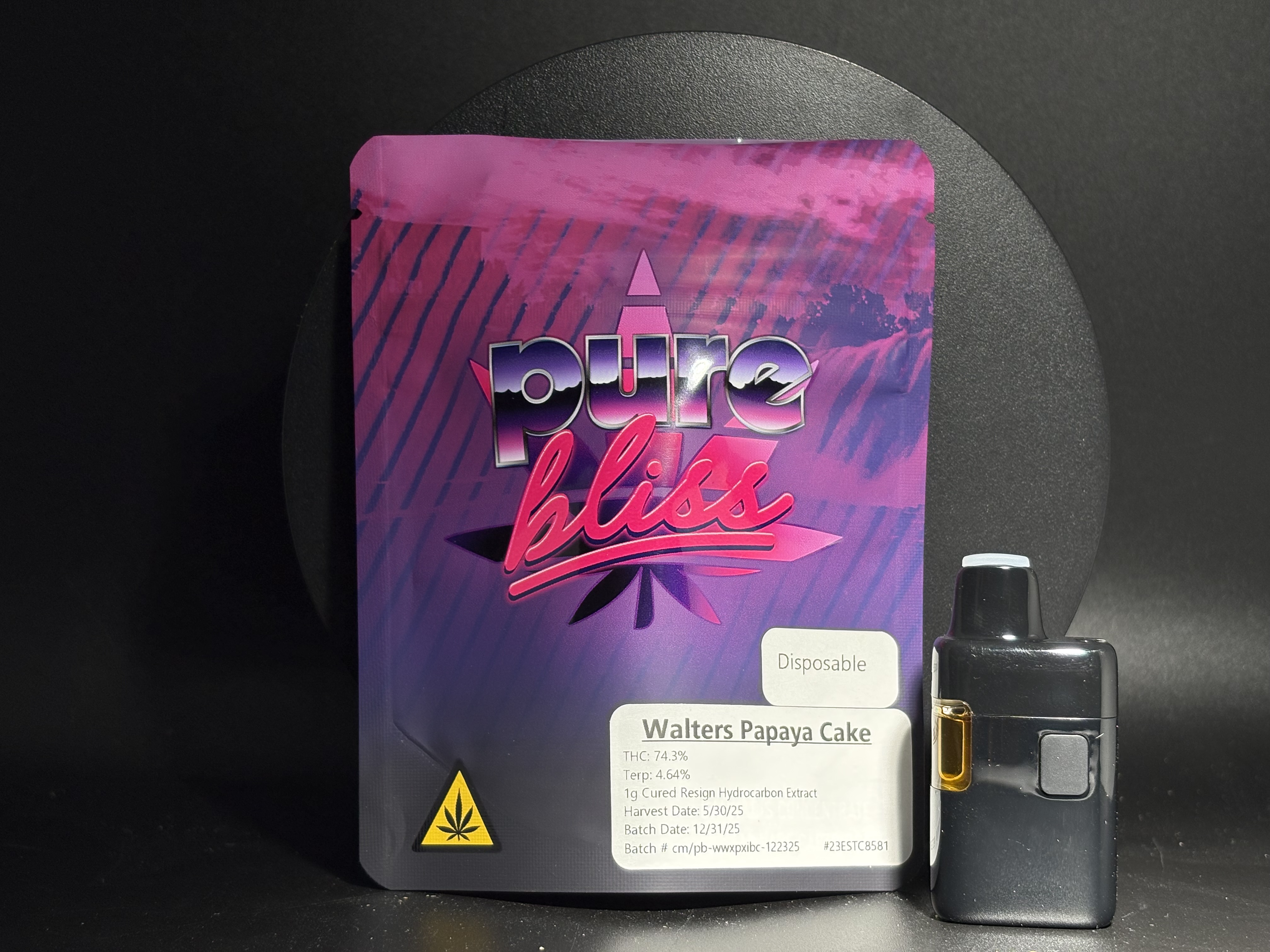 Pure Bliss Farms - Vape - Cured Resin - 1 Gram Disposable - Walter's Papaya Cake