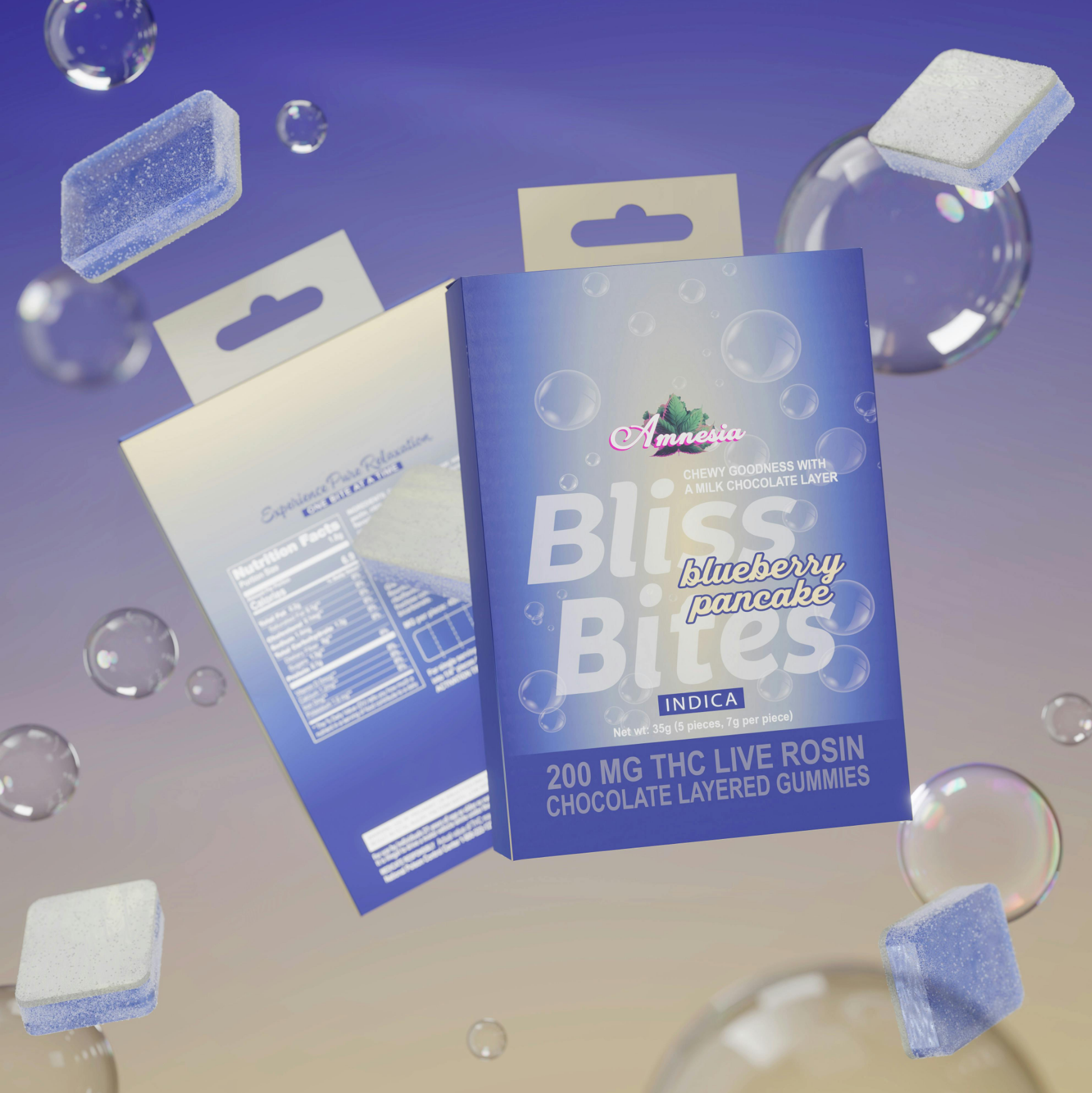 Blueberry Pancake Indica Hash Rosin Chocolate Layered Gummy 200mg | 4/$20