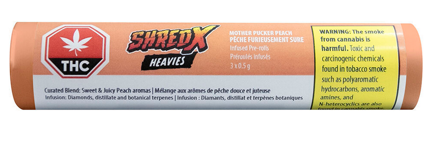 028 - SHRED X - Mother Pucker Peach Heavies Diamond & Disty Infused Pre-Roll - 3x0.5g