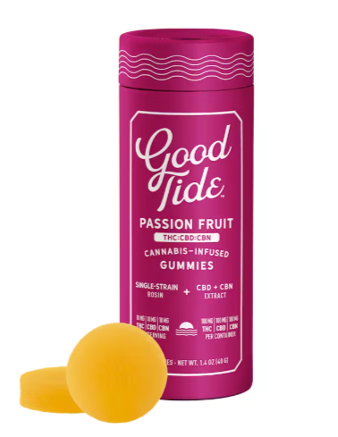 Good Tides Edibles 10pk/100mg Rosin- Passion Fruit 1:1:1 (THC:CBD:CBN)
