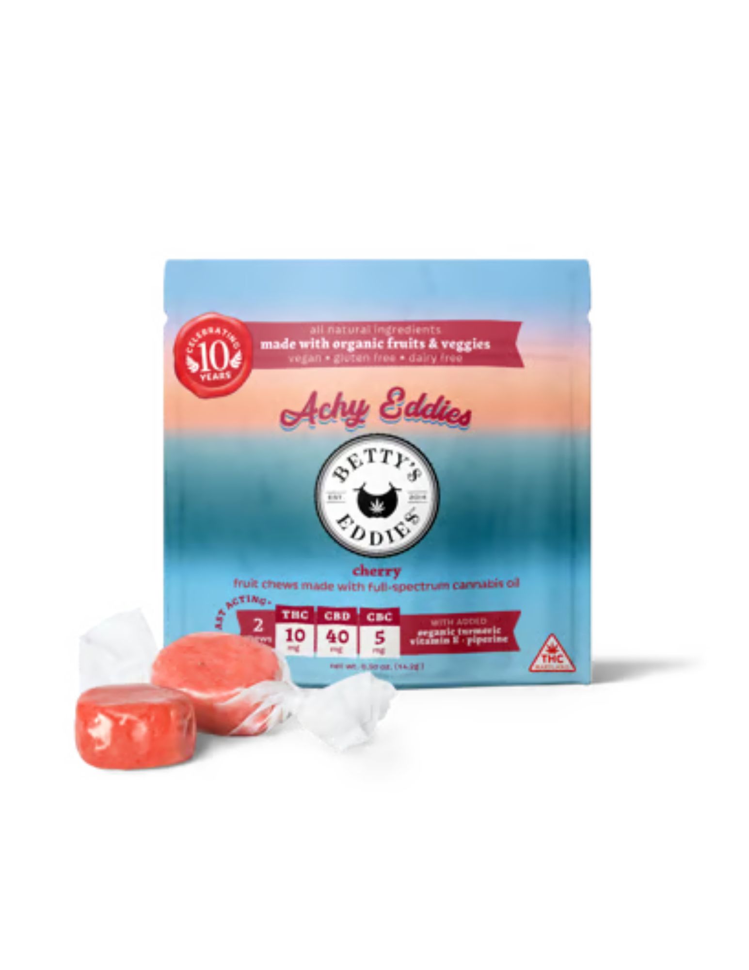 Cherry | Ache Away | 1:4:1 THC:CBD:CBC | Chews 2pk | 10mg