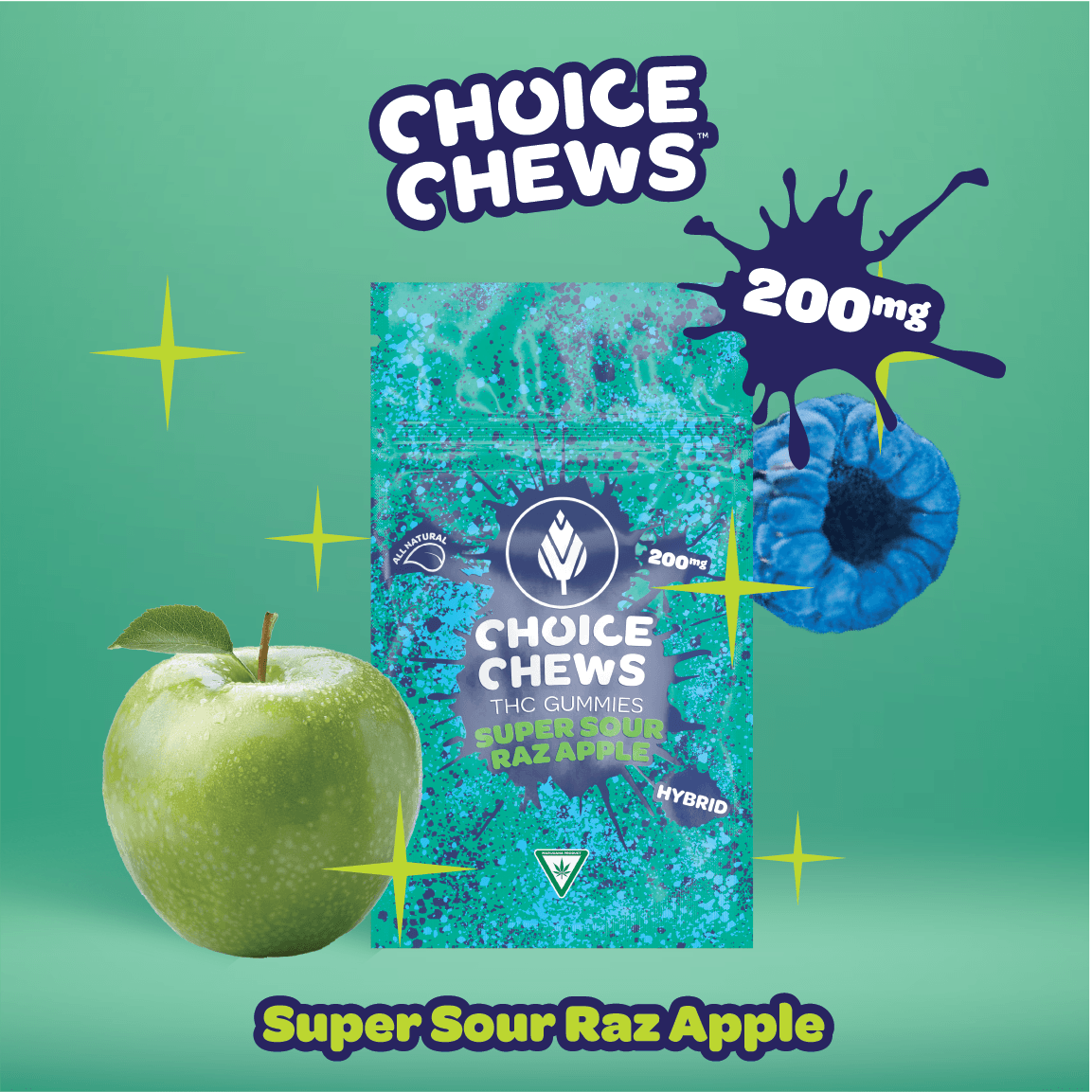 Super Sour Raz Apple | Infused Gummies | 200mg | Hybrid